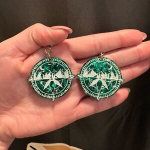 Elegant Green Compass Earrings